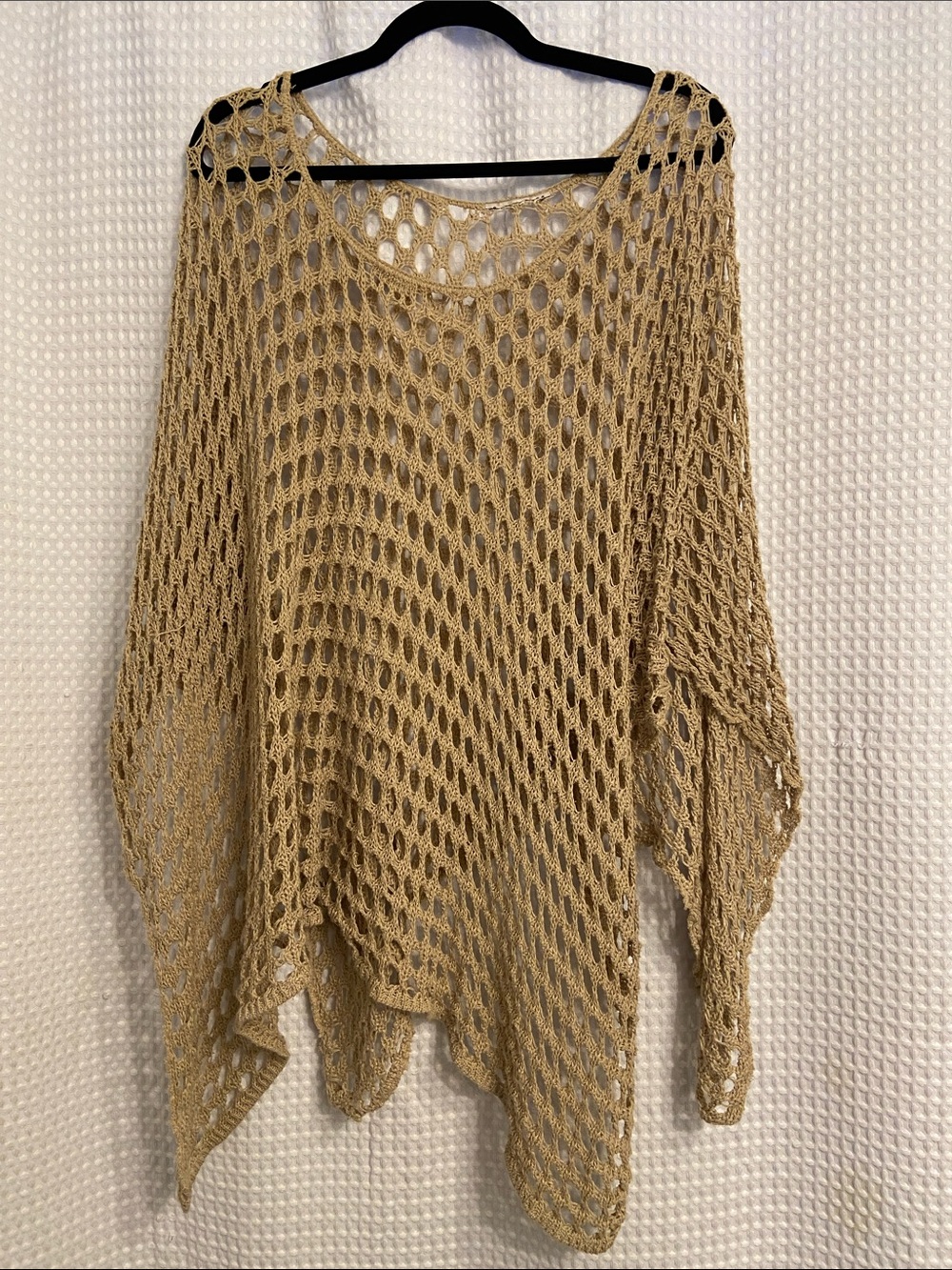 Lightweight Open Knit Sweater Poncho in Beige